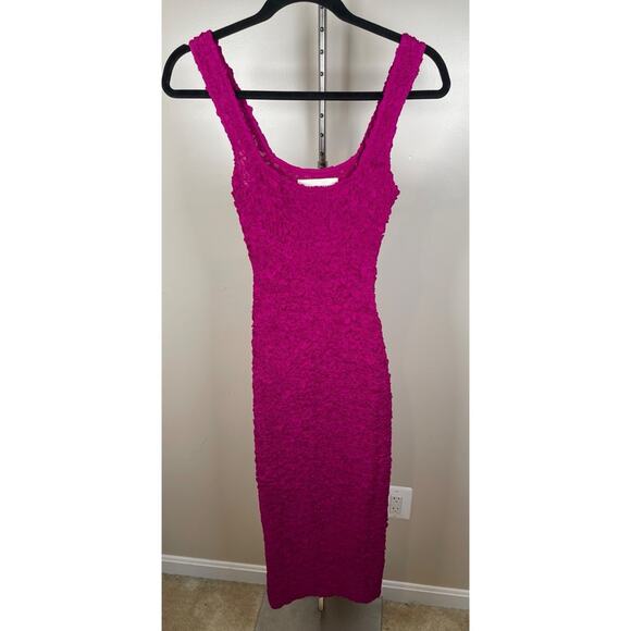 Mara Hoffman Sloan Popcorn Smocked Bodycon Berry Pink Midi Dress Size XXS - Picture 4 of 9